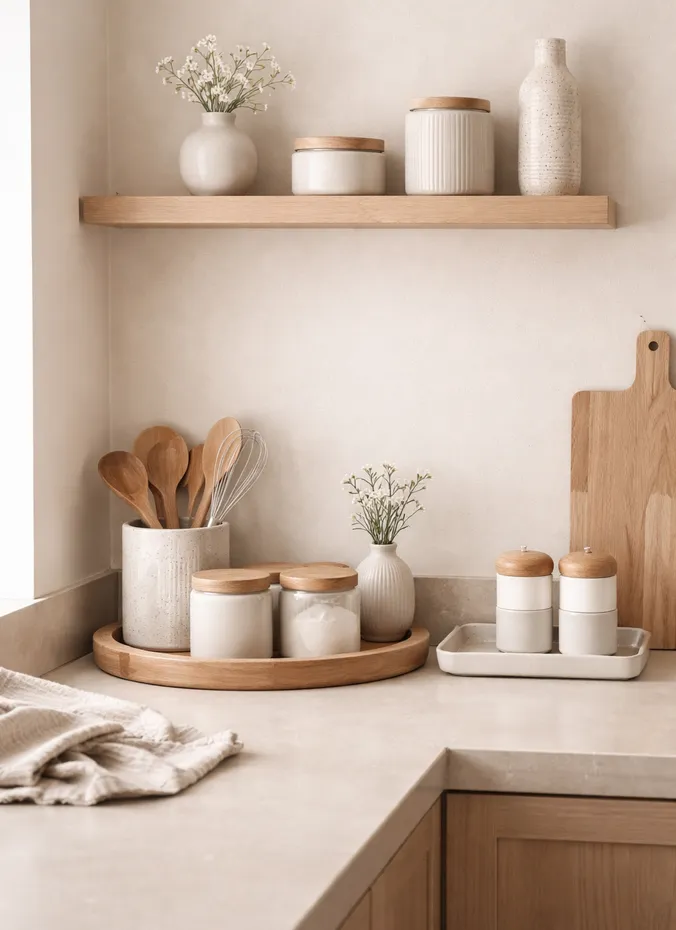 Minimal styled kitchen counter with clear uncluttered surfaces