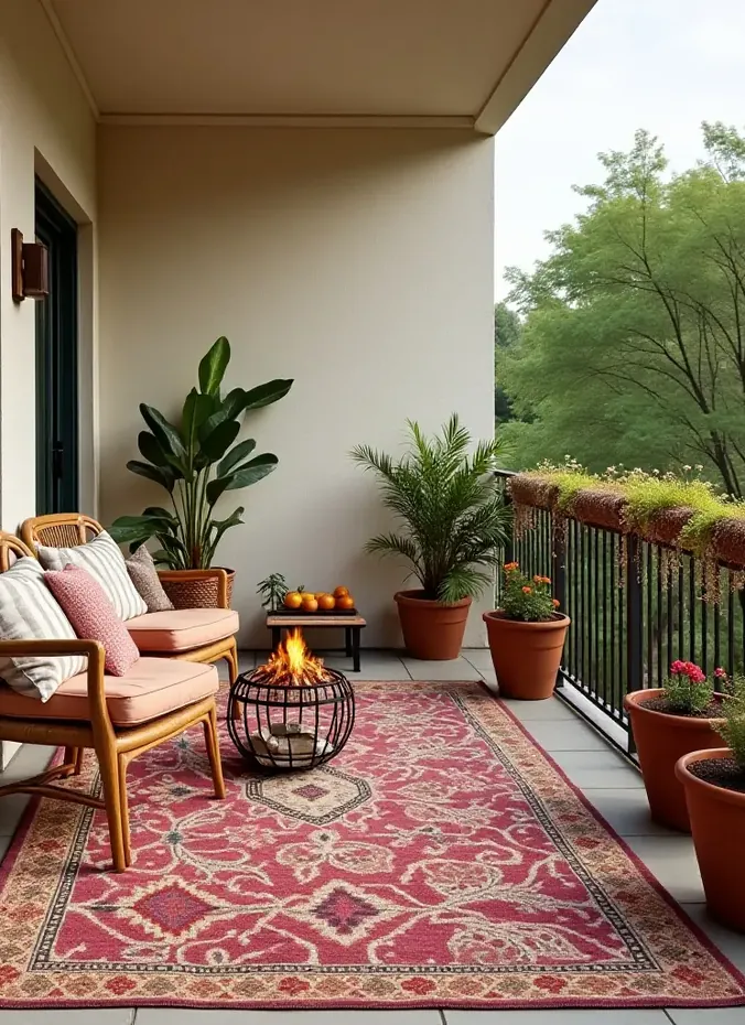 Small outdoor rug on a tiny patio