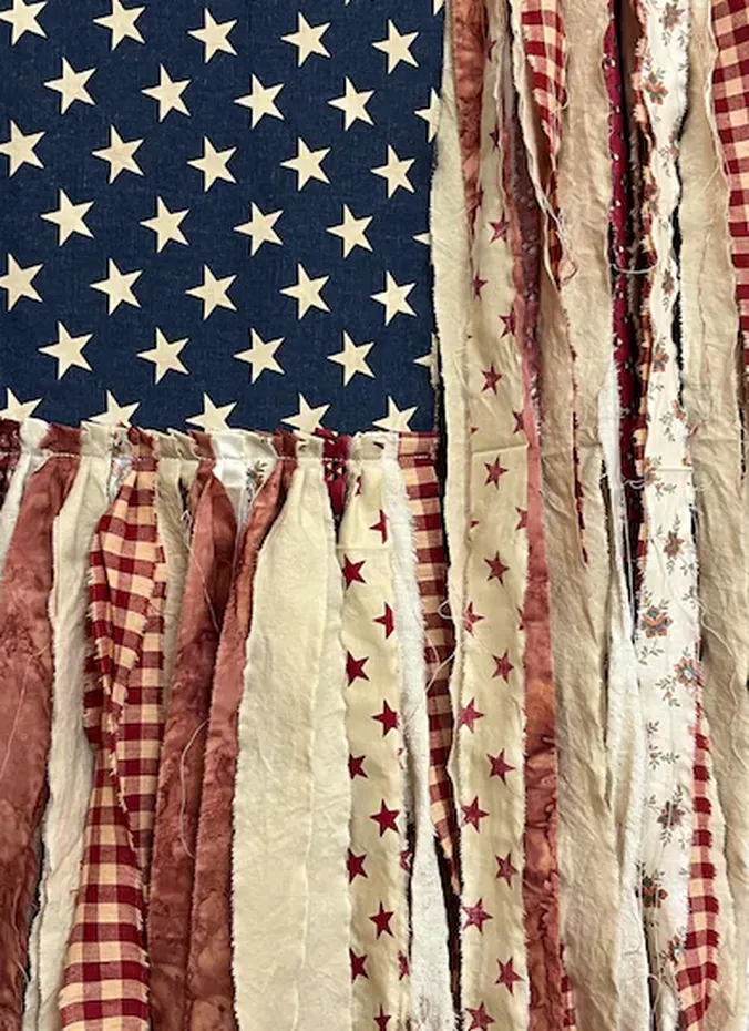 Handmade rag flag made from red white and blue bandanas