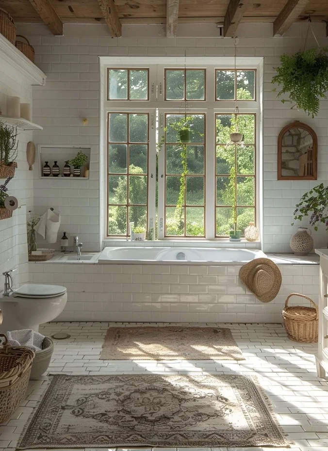 Sunlit small bathroom with a frosted window
