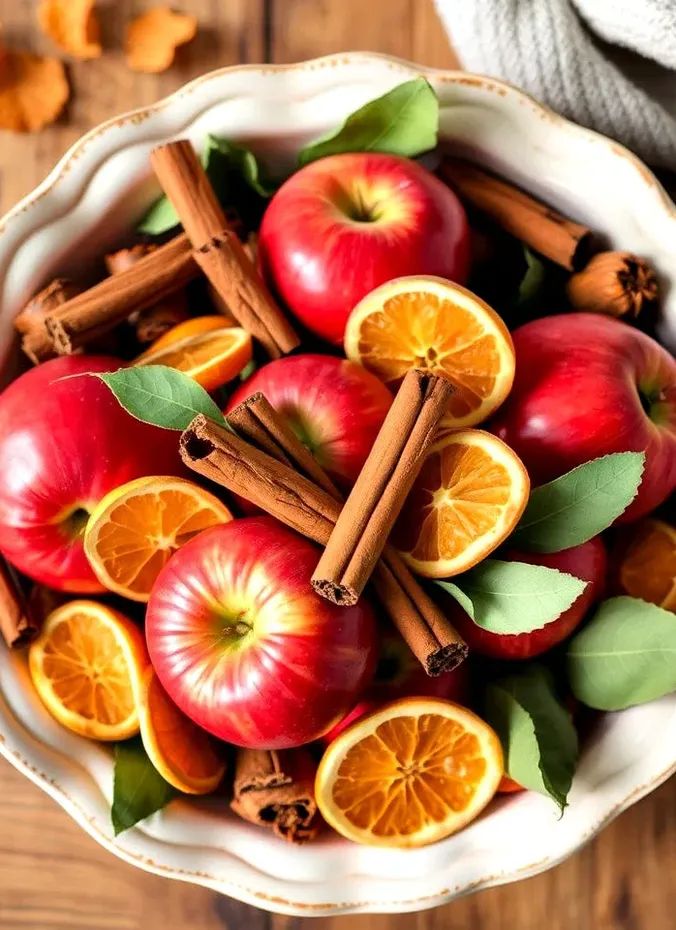 Apple and cinnamon stick arrangement for a fall table