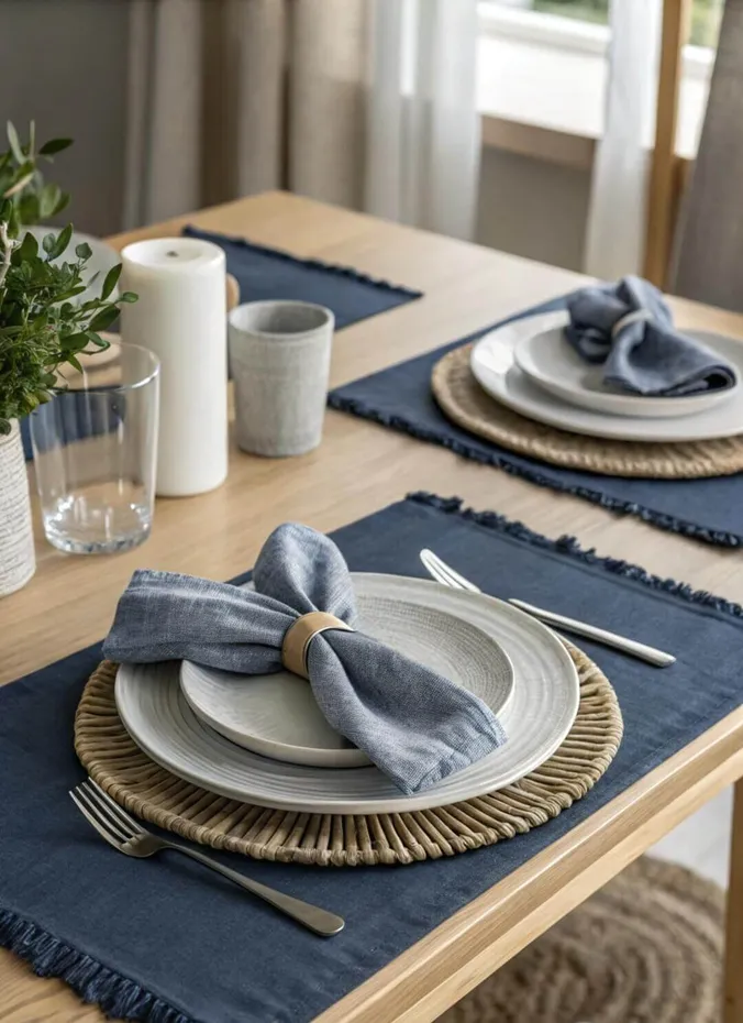 Denim blue linens on a fall dining table
