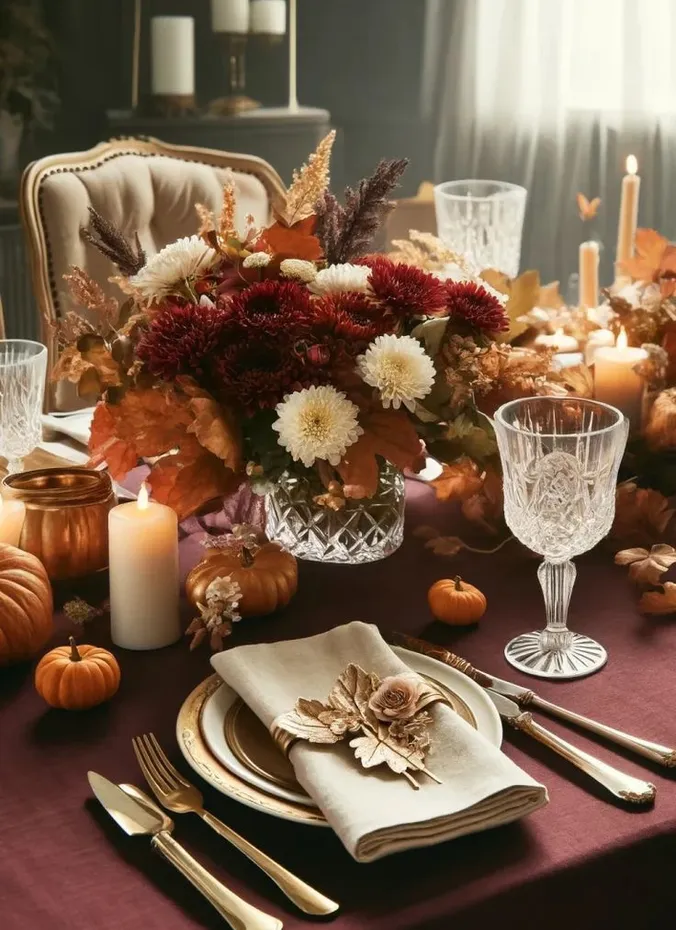 Metallic flatware for polished contrast on a fall table