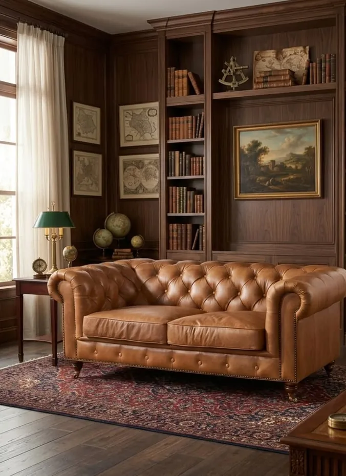 Chesterfield sofa in a vintage styled living room