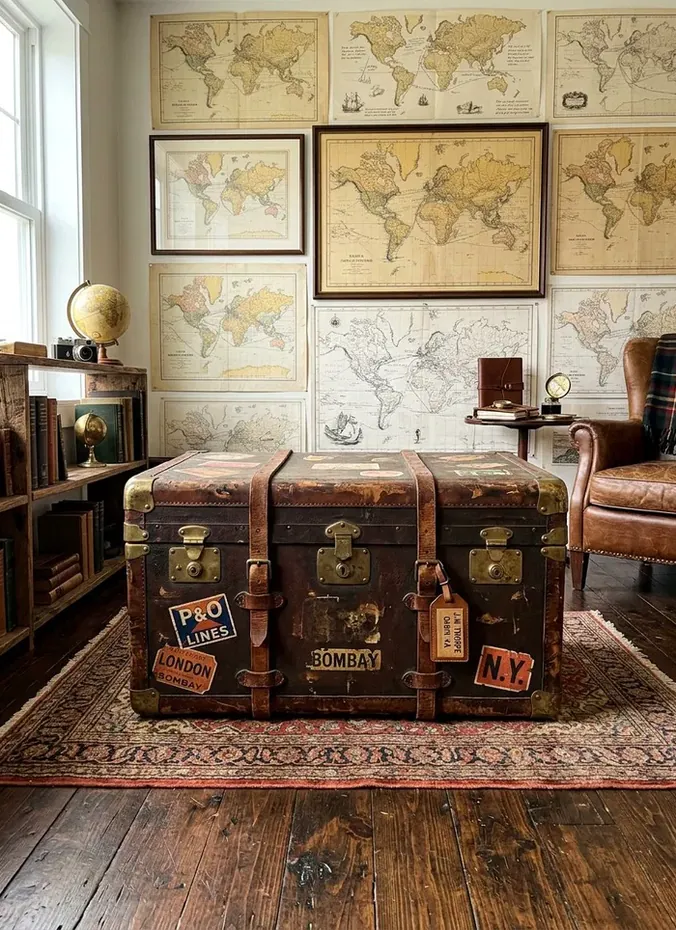 Vintage trunk used as a coffee table