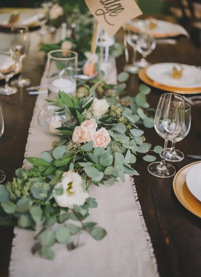Eucalyptus garland runner wedding table centerpiece